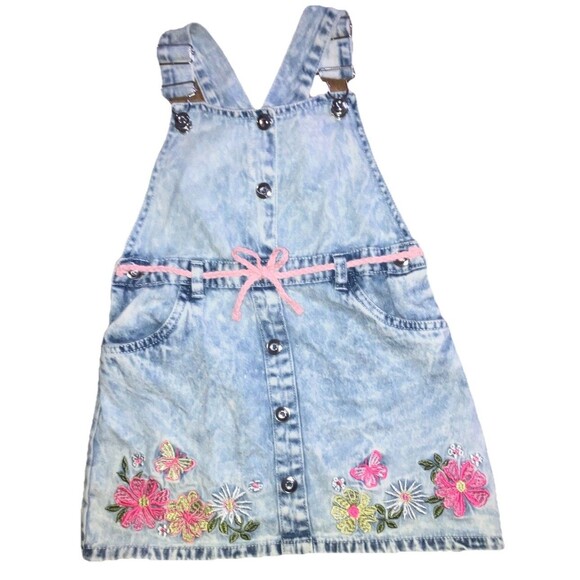 Girls Denim Overall Floral Jumper/Dress Size 4T  Cottagecore, Whimsical - Picture 1 of 16